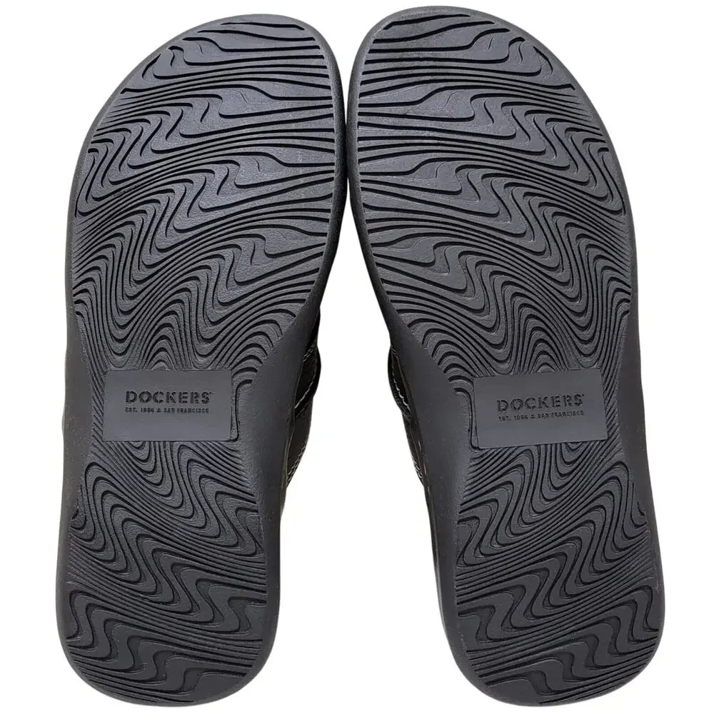 Dockers Men Sunland Casual Slide Sandals Size US 11W Black Faux Leather